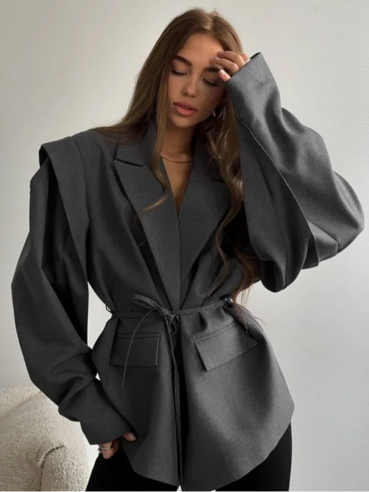 SOLID LACE UP LAPEL JACKET