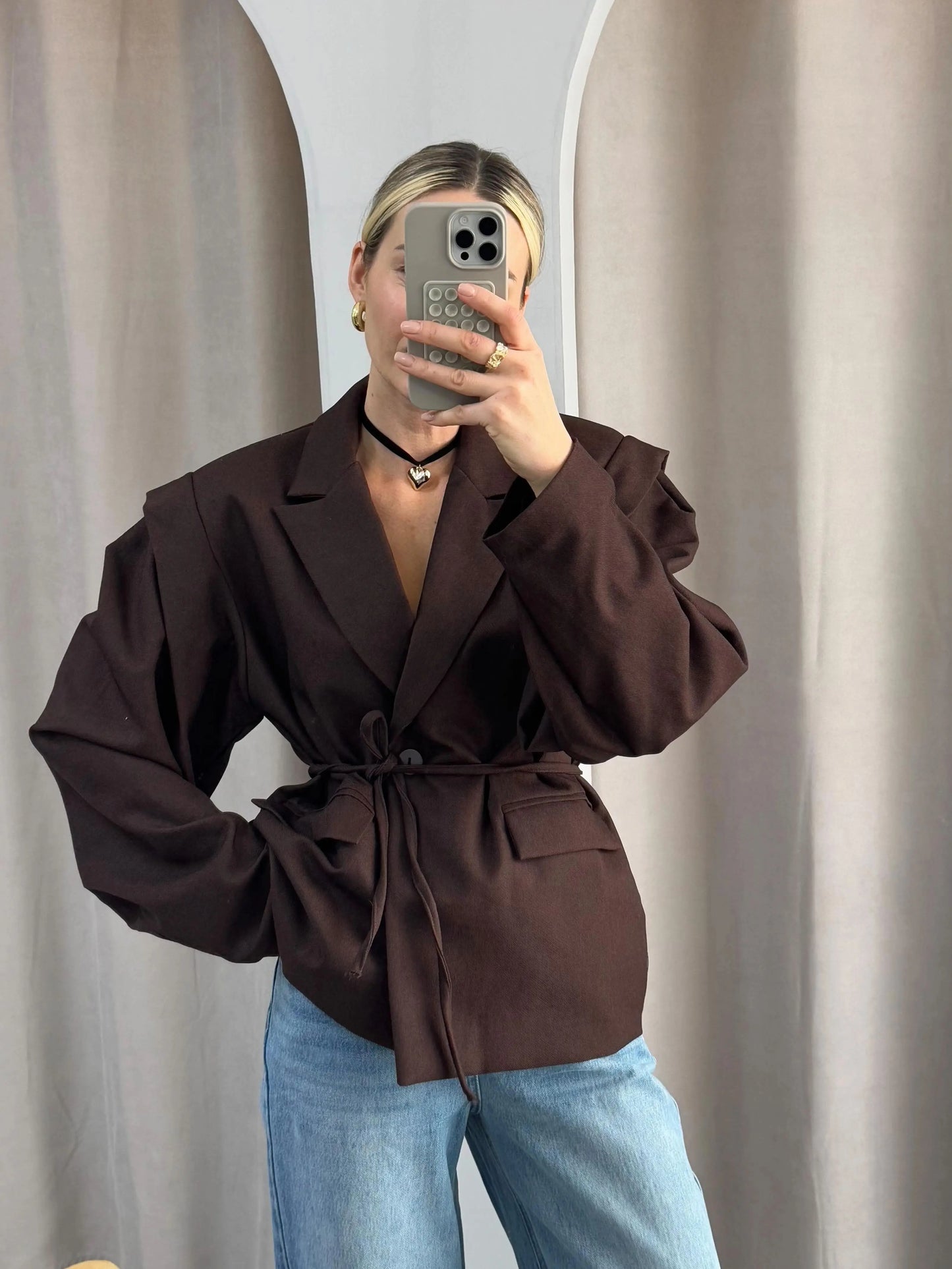 SOLID LACE UP LAPEL JACKET