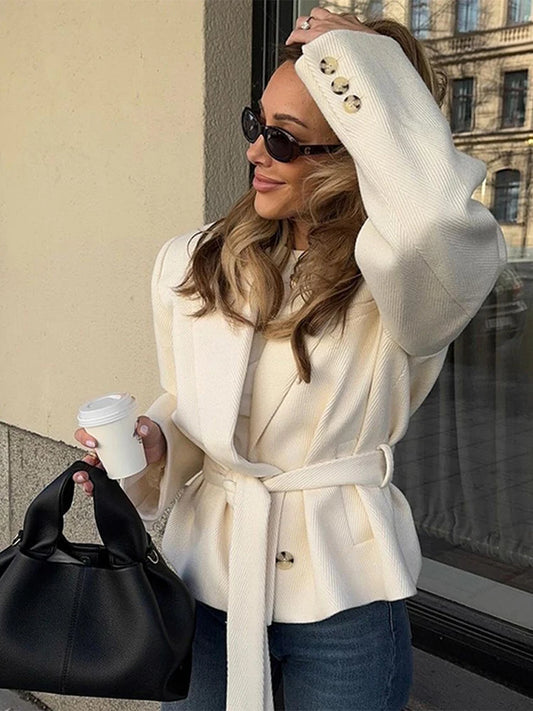 WHITE BELTED LAPEL BLAZER