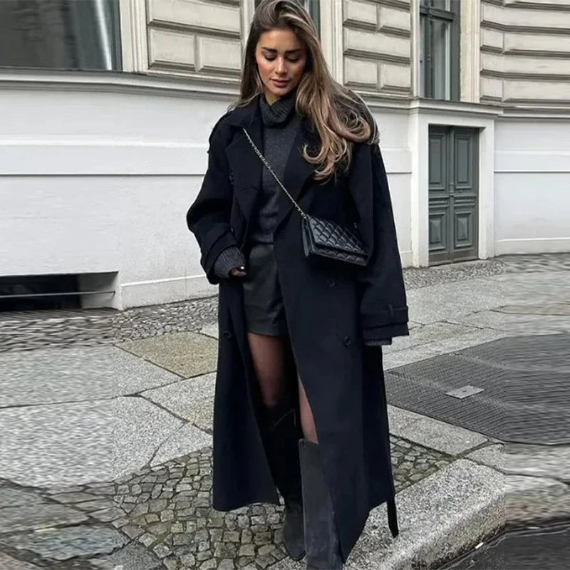 ELEGANT WOOLEN LAPEL COAT