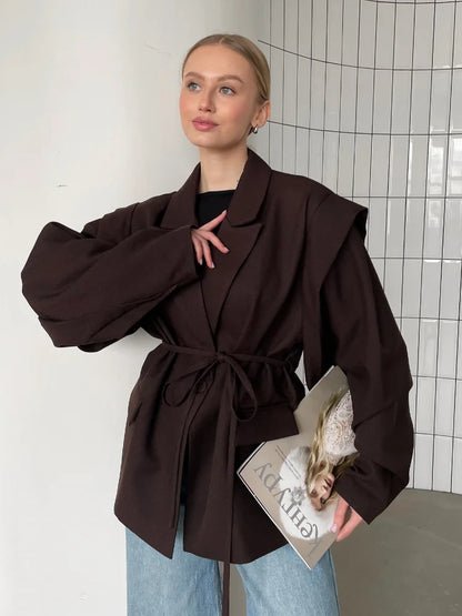 SOLID LACE UP LAPEL JACKET